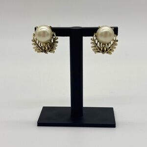 Vintage Estate Faux Pearl and Flora Clip on Earrings
